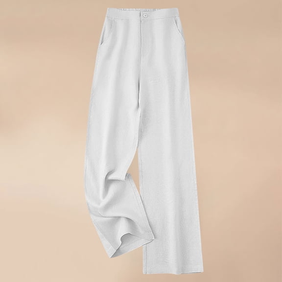 Odbmxy Ankle Plus Womens Pants High Waist Straight-Leg Trousers for Women Solid Dressy White Button Office Loose Pants,3XL