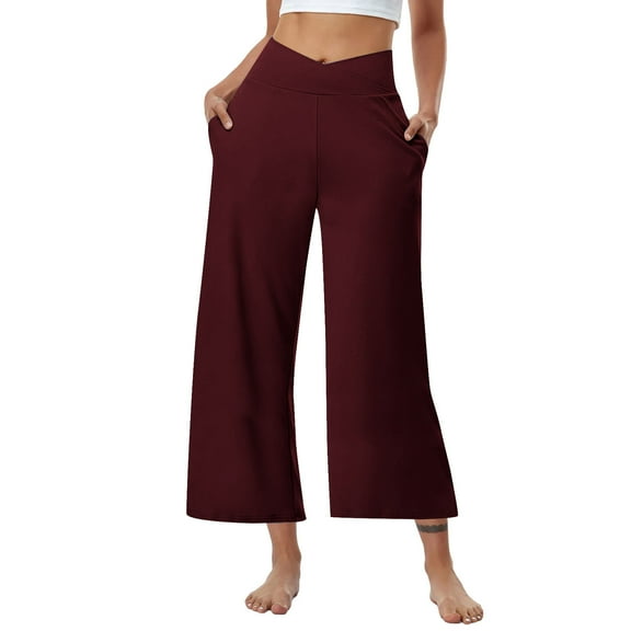 Odbmxy Ankle Womens Pants Wide-Leg Trousers for Women Soft Athletic Loose Solid Color Red Stretch Pants,XXL