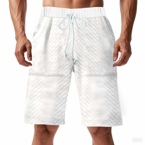 Odbmxy Athletic Mens Shorts Mens Shorts Big and Tall Knitted Solid Color Casual Loose Elastic Waist Shorts,White 3XL