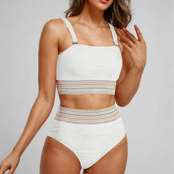 Odbmxy Bandeau Swimsuits for Women Two Piece Strapless Bathing Suit for Women Plus Holiday High Waist Backless Swimwear,White M