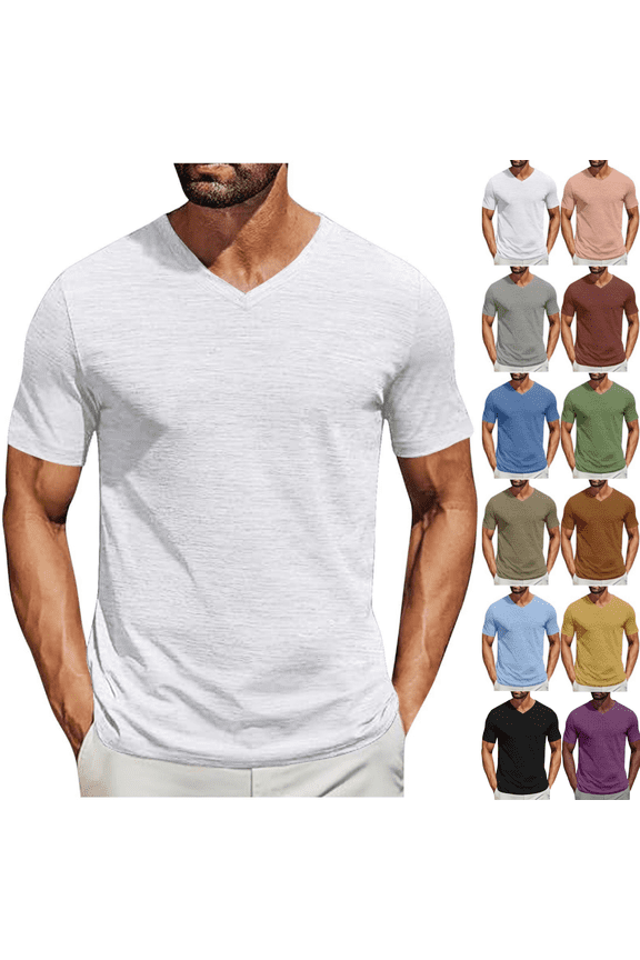 Basic Men Short Sleeve Tee Cotton V-Neck T Shirts for Men Single-color Casual Daily Layering Relaxed Fit Shirts,White XXL