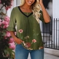 thumbnail image 1 of Odbmxy Blouse for Women Summer V-Neck Elbow-Length T Shirts for Women Plus Size Floral Flared Sleeve Green Fancy Tops, 1 of 6