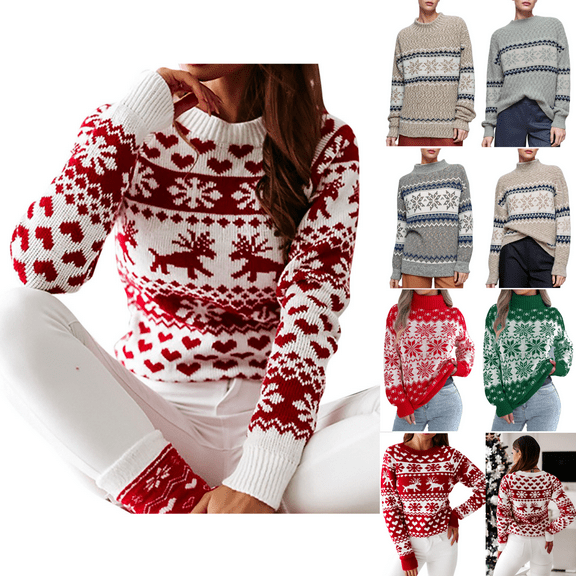 Odbmxy Christmas Sweaters for Women Long Sleeve Pullover Womens Oversized Sweater Comfy Regular Knitted White Sweaters