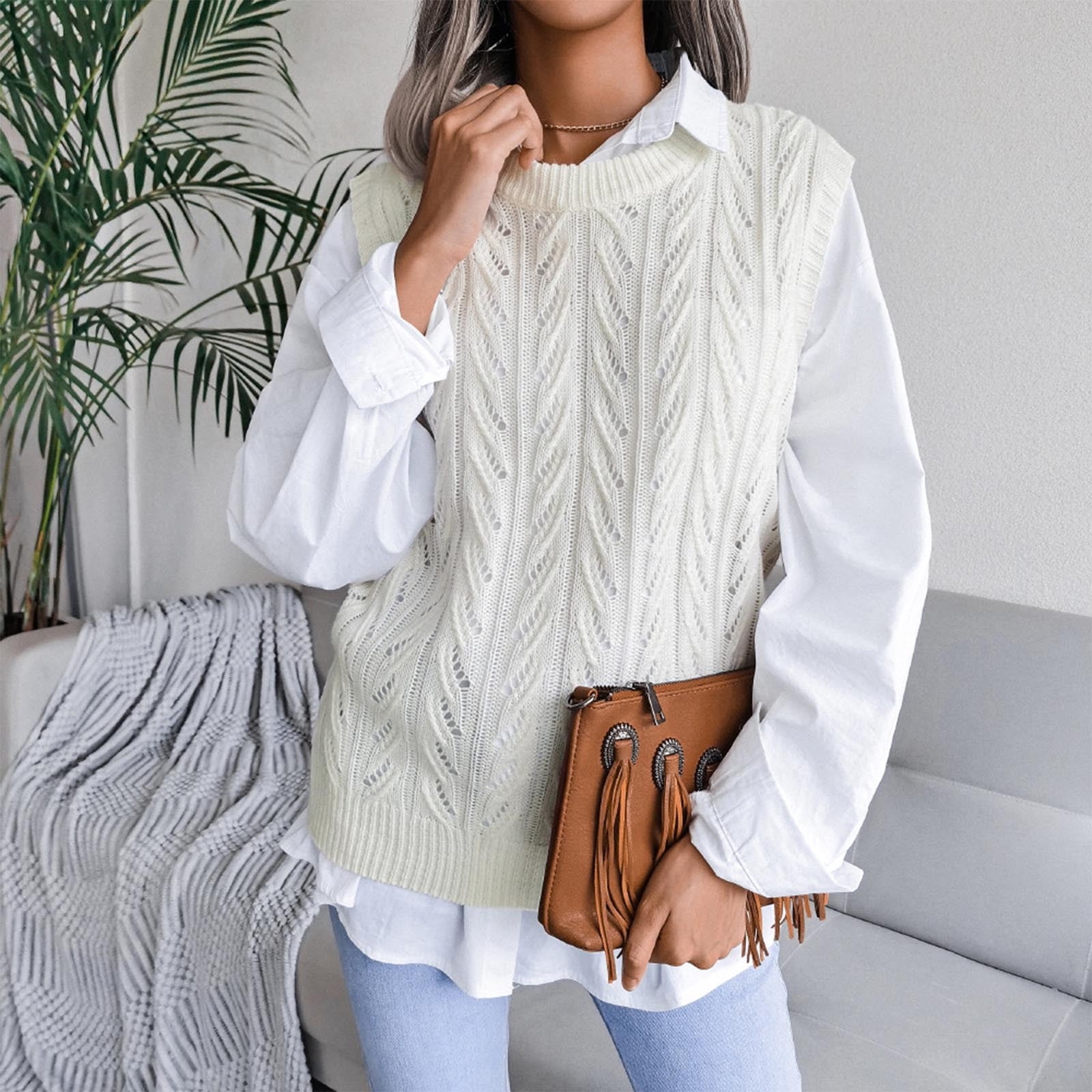 Odbmxy Chunky Women Sweater Pullover Sleeveless Sweater Vest Women ...