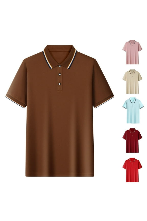 Collared Men's Short Sleeve Polo Shirts Mens Clothes Comfortable Solid Color Daily Loose Leisure Shirts,Brown 4XL