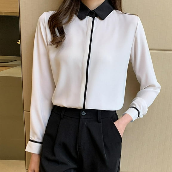 Odbmxy Collared Women Shirts Long Sleeve Plus Size Blouses for Women Relaxed Fit Business Dressy Single Chiffon Tops,White XXL