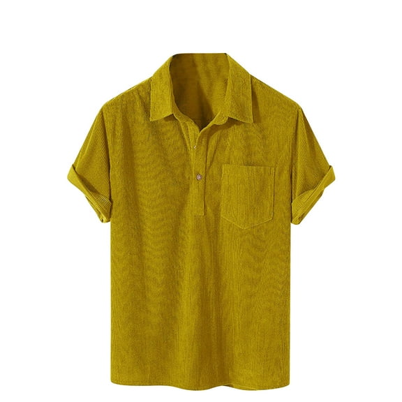 Odbmxy Cotton Mens Polo Shirts Short Sleeve Collared Clothes for Men Shirts Pocket Regular Button up Plain Leisure Shirts,Yellow L