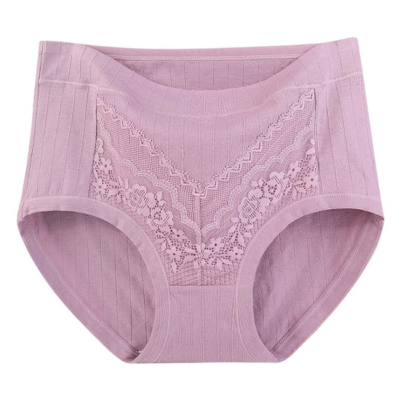 Odbmxy Cotton Plus Size Panties for Women Seamless Lace Women Brief Panties Pink Plain High Waist Stretch Panties