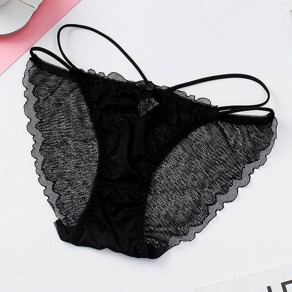 Odbmxy Cotton Womens Plus Panties High Cut Womens Thong Panties Plain Black Breathable Ruffles Underpants