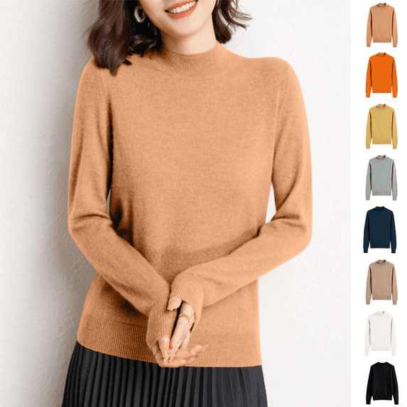 Odbmxy Cotton Womens Sweater Turtleneck Long Sleeve Womens Sweaters Fall Gold Relaxed Fit Knit Solid Color Layering Sweaters