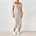 thumbnail image 1 of Odbmxy Dresses for Women Summer Short Sleeve Knit Women's Midi Dresses Square Neckline Wrap Slim Bodycon Fancy Dresses, 1 of 9