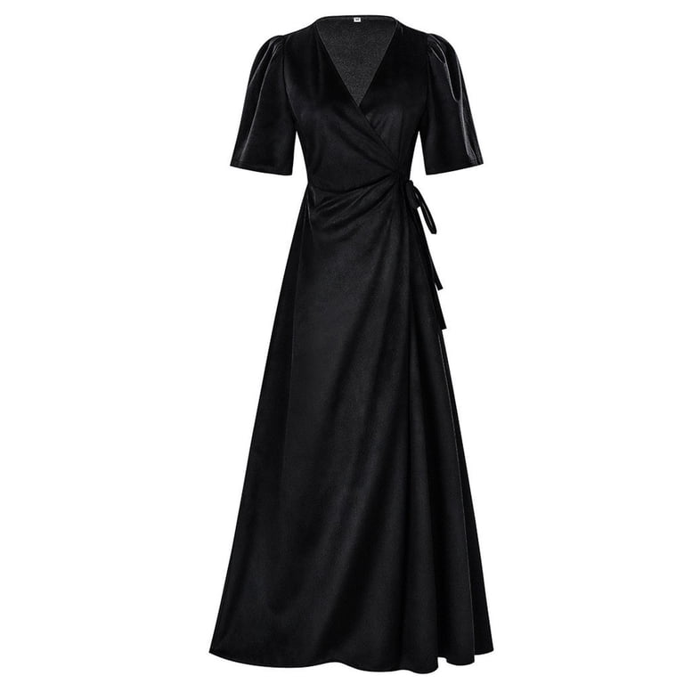 plain evening dresses Odbmxy Evening Gown Womens Dresses Short Sleeve Summer Women Midi Dresses  Tunic Plain Party Lace up V-Neck Fancy Dresses