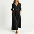 thumbnail image 1 of Odbmxy Fall Maxi Dress for Women A-Line 3/4 Sleeve Smock Solid Color Women's Dress Office Button Loose Elegant, 1 of 6
