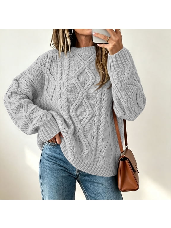 Fall Winter Womens Sweater Long Sleeve Boyfriend Knit Womens Tops Pullover Plain Chunky Warm Sweaters