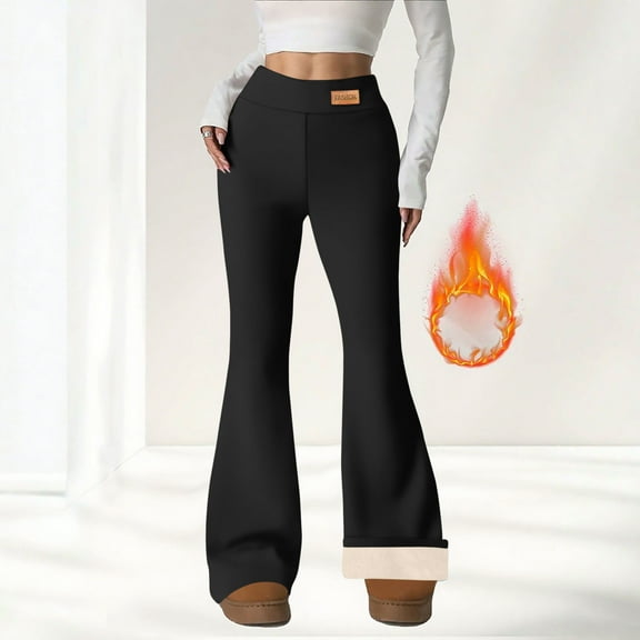 Odbmxy Flare-Leg Leggings Women Fleece High Rise Womens Yoga Pants Black Full Slim Sports Plain Jegging Warm Pants,XXL