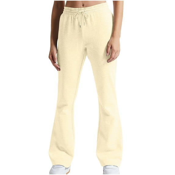 Odbmxy Flare-Leg Sweatpants Women Sports Plus Womens Pants Beige Joggers Long Loose Solid Color Bootcut Elastic Waist Sweatpants,L