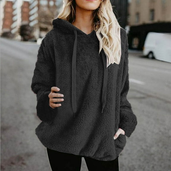 Odbmxy Fleece Shirts for Women Fuzzy Thick Long Sleeve Warm Soft Hooded Pullover Tops with Pockets