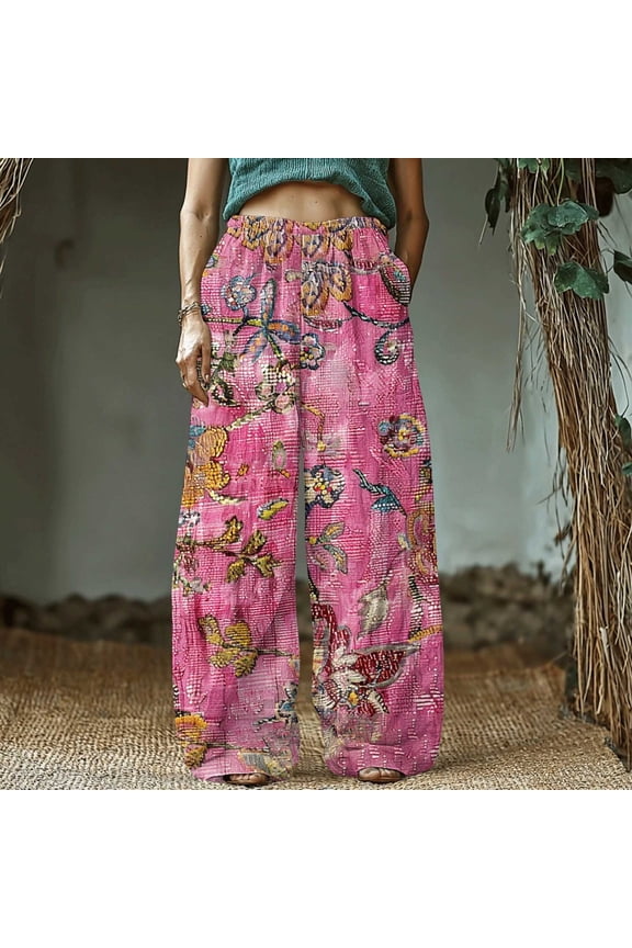 Full Length Pants Plus Women Wide-Leg Trousers Pants Woman Elastic Waist Graphic Palazzo Relaxed Fit Boho Fancy Pants,M