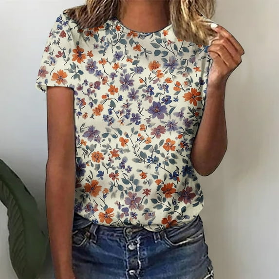 Odbmxy Graphic Womens Tee Shirts Short Sleeve Tops for Women Trendy Fancy Regular Floral Casual Holiday Tops,XL