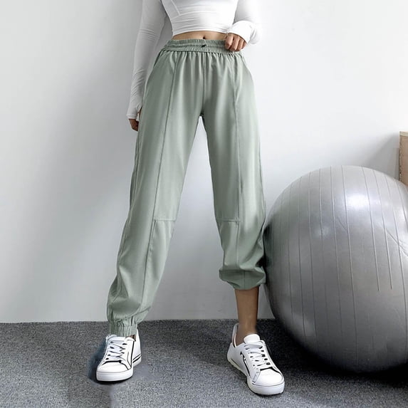 Odbmxy High Rise Women's Yoga Pants Plus Gym Pants for Women Loose Plain Green Elastic Waist Joggers Quick Drying Long Pants,M