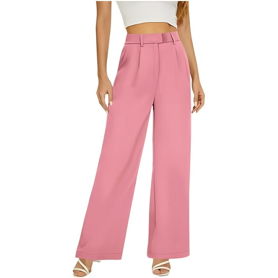 Odbmxy High Waist Ladies Palazzo Pants Full Length Pants Women Loose Fit Solid Color Business Formal Pants,Pink M