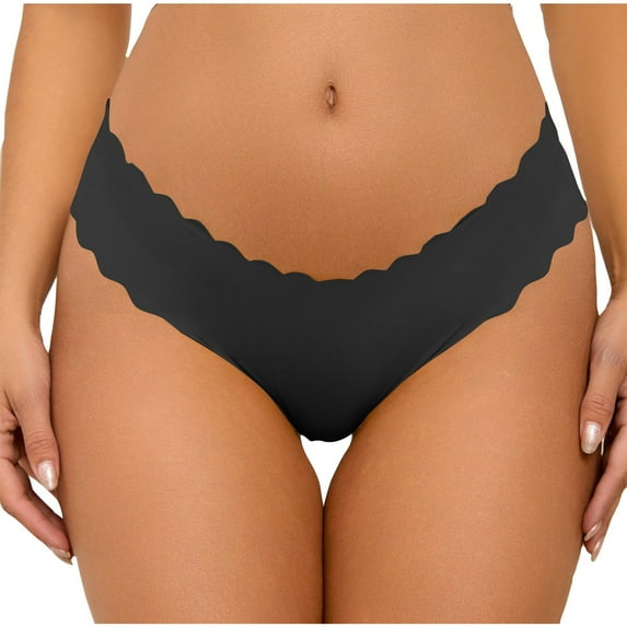 Odbmxy Hipster Womens Panties High Cut G Strings for Women Black Solid Stretch Sports Thong Underpants