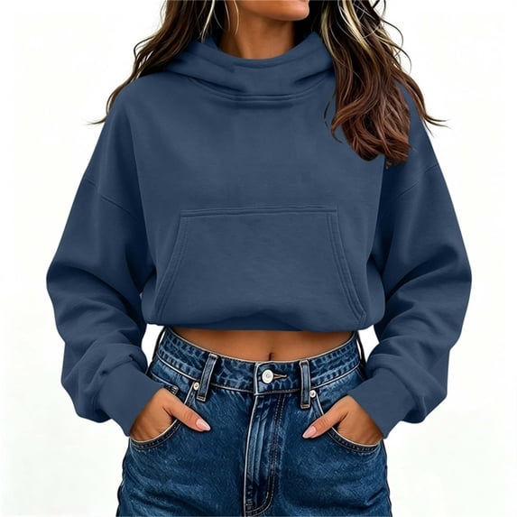 Odbmxy Hoodies for Women Long Sleeve Fall Cropped Plain Sweatshirts for Women Pullover Leisure with Pocket