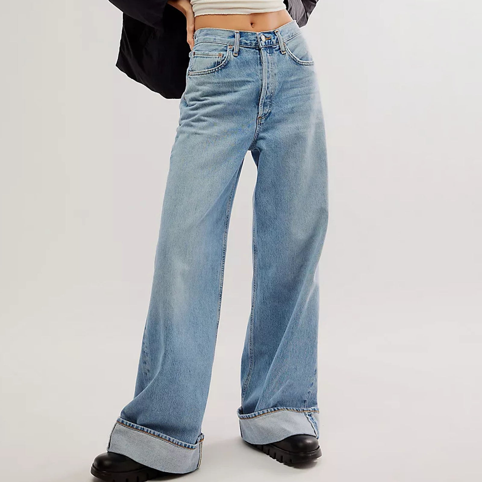 Odbmxy Jeans for Women Trendy Low Rise Wide-Leg Full Length Pants
