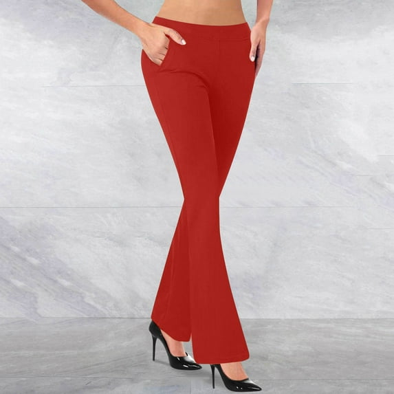 Odbmxy Knit Leggings for Women Flare-Leg Yoga Pants for Women Plus Size Pockets Long Red Dressy Solid Jegging Slim Pants,3XL