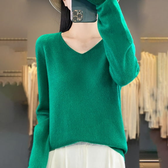 Odbmxy Knit T-Shirts Women Long Sleeve Cotton Ladies Plus Size Tops Solid Color Loose Casual Soft Comfortable Tops,Green M