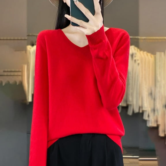 Odbmxy Knit Women's T Shirts Cotton Long Sleeve Plus Size Womens Tops Comfortable Soft Solid Color Casual Loose Tops,Red XXL