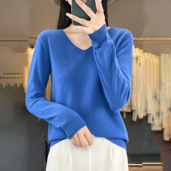 Odbmxy Knit Womens T Shirts Plus Size Long Sleeve Cotton Women's Plus Size Tops Soft Loose Solid Color Comfortable Tops,Blue XL