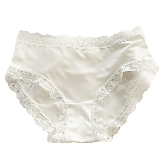 Odbmxy Lace Panties for Women Plus Size Briefs Underwear for Women Plus Size Satin Breathable Seamless Plain White Panties