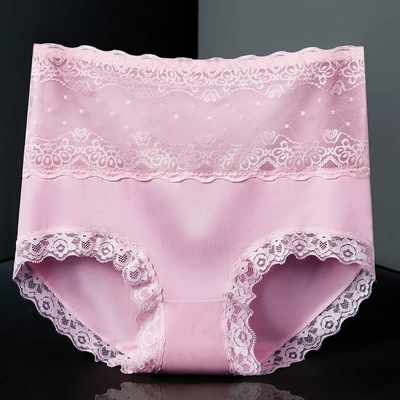 Odbmxy Lace Plus Size Panties for Women Cotton Seamless Underwear for Women Pink High Waist Solid Color Briefs Panties