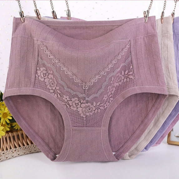 Odbmxy Lace Women's Plus Size Panties Cotton Seamless Women's Underwear Briefs High Waist Stretch Purple Plain Panties