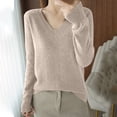 thumbnail image 1 of Odbmxy Ladies Sweaters Long Sleeve V-Neck Womens Fall Sweaters Regular Lightweight Layering Solid Color Beige Sweaters, 1 of 3