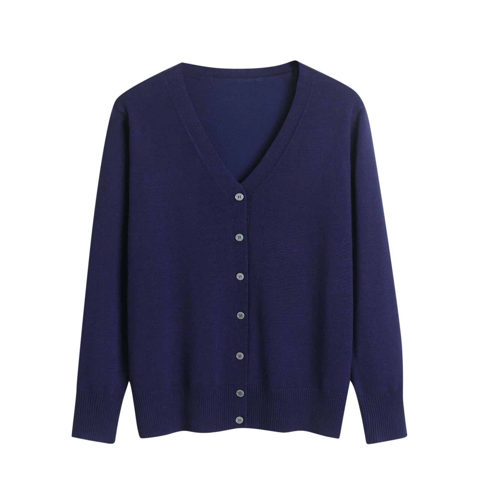Ladies Sweaters V-Neck Long Sleeve Sweater Cardigan Women Knitted Blue Solid Color Button up Regular Sweaters