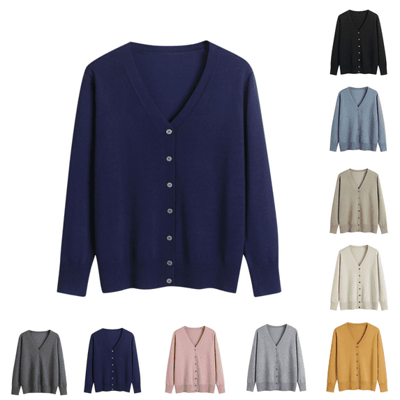 Odbmxy Sweater for Women 2024 Long Sleeve Womens Cardigan Sweaters Button up Regular Blue Knitted Solid Color Sweaters