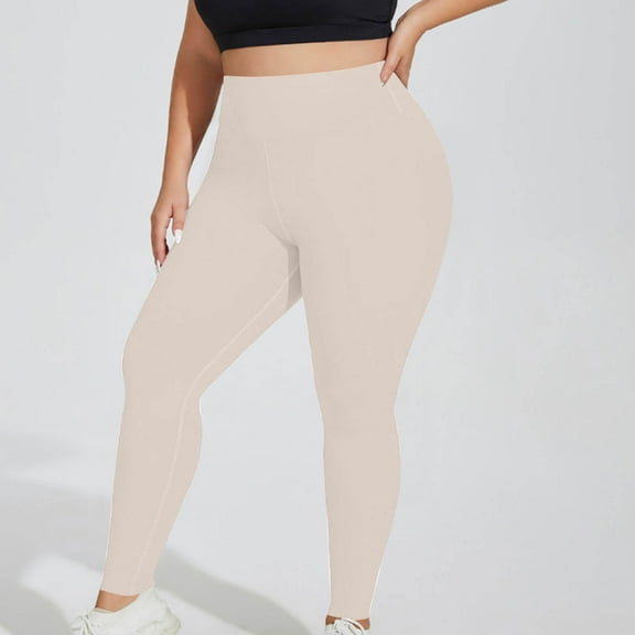Odbmxy Leggings for Women Plus Size Beige High Rise Womens Yoga Pants Stretch Running Solid Color Tight Fitness Long Pants,3XL