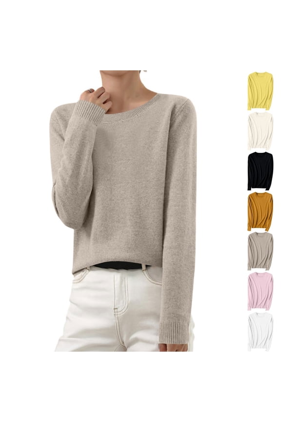 Long Sleeve Ladies Sweaters Pullover Cotton Womens Fall Sweater Slim Layering Yellow Knitted Single Sweaters