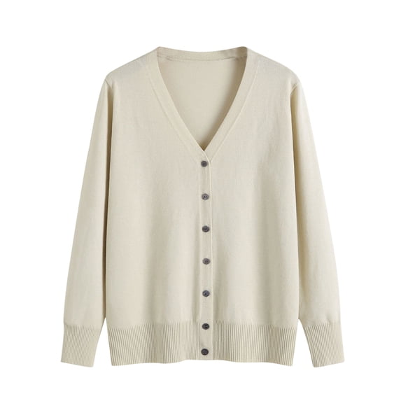 Odbmxy Long Sleeve Oversized Sweaters for Women Sweaters for Women Plus Size Cardigan Beige Knit Button up Regular Sweaters