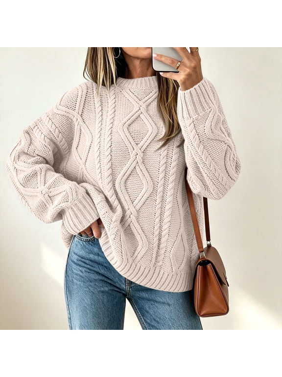 Long Sleeve Sweater Pullover for Women Knit Boyfriend Fall Winter Womens Tops Plain Warm Chunky Sweaters