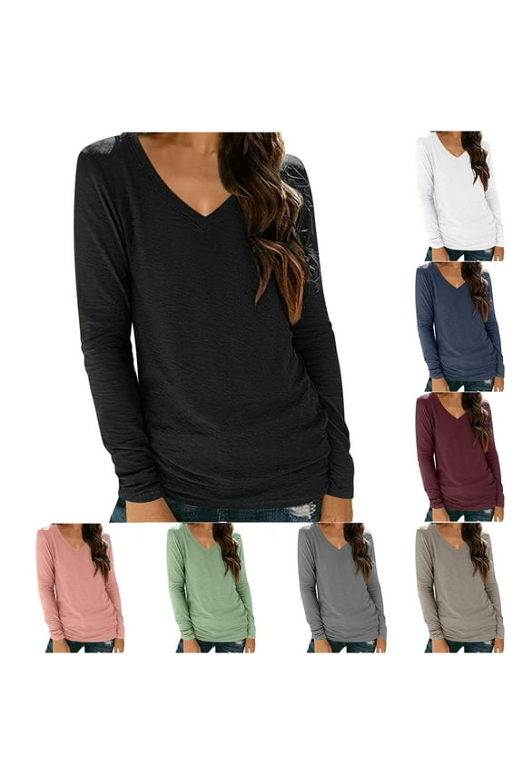 Long Sleeve T Shirts for Women Plus Size Cotton Womens Plus Size Tops Plain Basic Casual Layering Daily Loose Tops,Black M