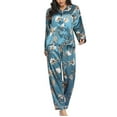 thumbnail image 1 of Odbmxy Long Sleeve Women's Pajamas Sets Ladies Pajamas Plus Size Blue Silk Button Floral Loose Lounge Sets 2 PC, 1 of 7