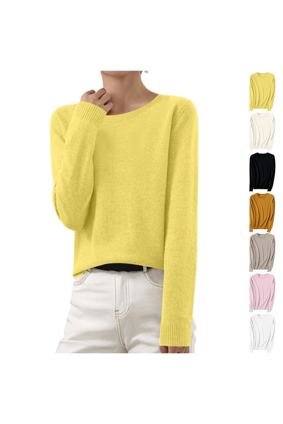 Long Sleeve Women's Sweaters Cotton Winter Sweaters for Women 2024 Single Knitted Yellow Slim Layering Sweaters