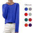 thumbnail image 1 of Odbmxy Long Sleeve Women's Sweaters Pullover Cotton Womens Fall Sweater Blue Leisure Solid Color Knitted Regular Sweaters, 1 of 7