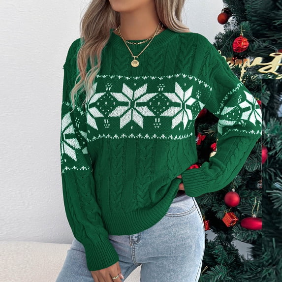 Odbmxy Long Sleeve Womens Christmas Sweaters Plus Sizes Womens Christmas Tops Green Winter Holiday Loose Sweaters