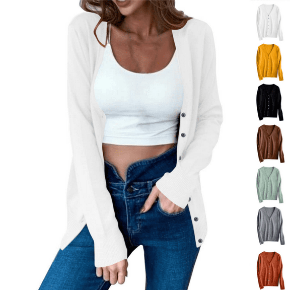 Odbmxy Long Sleeve Womens Oversized Sweater Women Cardigan Sweater White Solid Color Knit Button up Loose Sweaters