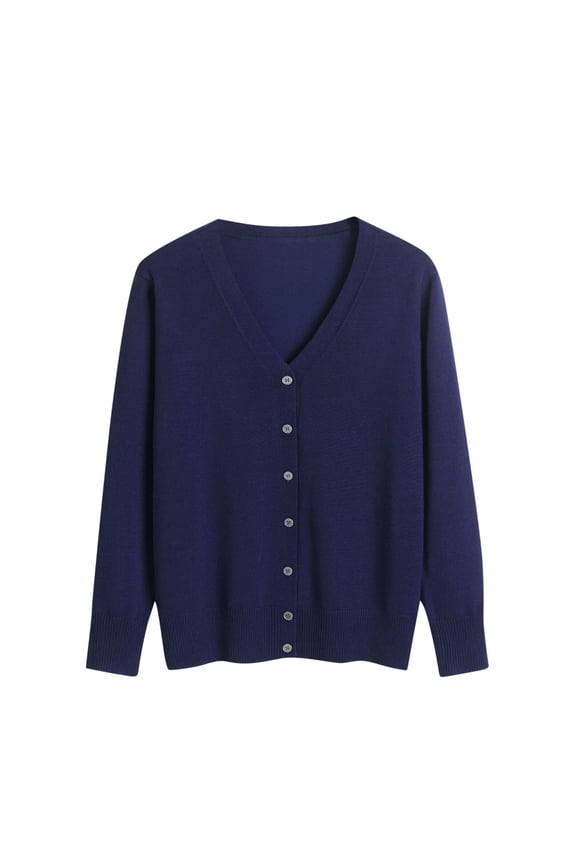 Long Sleeve Womens Plus Size Sweaters Women Cardigan Sweater Blue Knitted Solid Color Regular Button up Sweaters