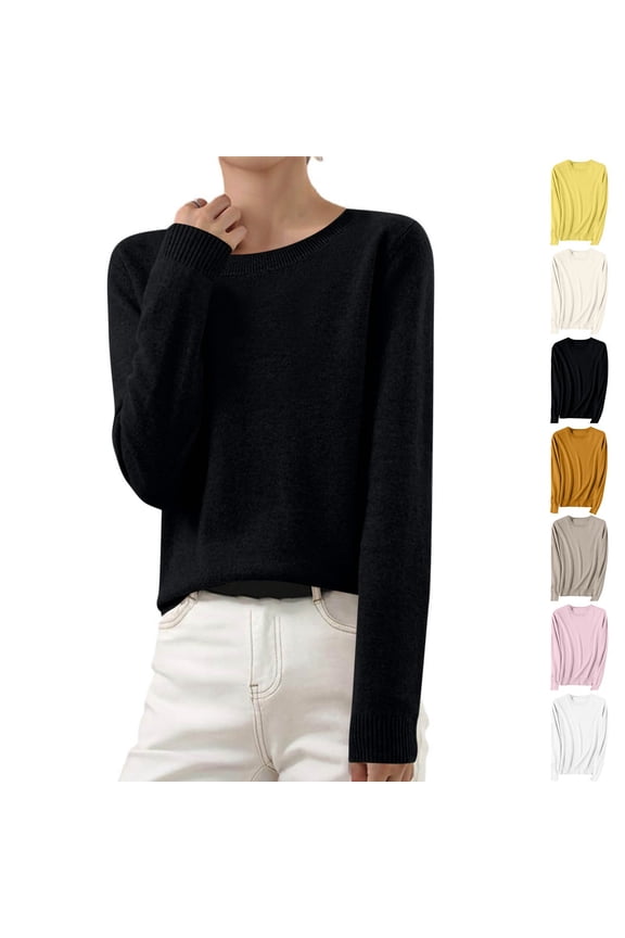 Long Sleeve Womens Sweaters Pullover Cotton Womens Sweaters Fall Slim Knitted Layering Black Sweaters